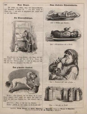 "Die Steuerpflichtigen" "Das g'scheidte Hunderl" "Neue illustrirte Schnadahüpfeln"