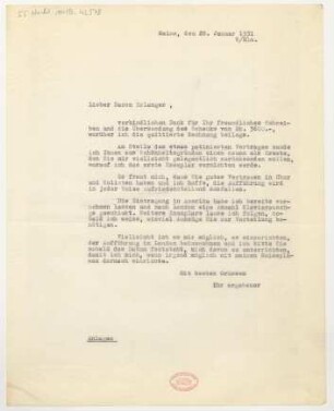 Brief an Frédéric d' Erlanger : 28.01.1931