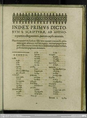 Index Primus Dictorum S. Scripturae, Ab Authore partim allegatorum, partim explicatorum