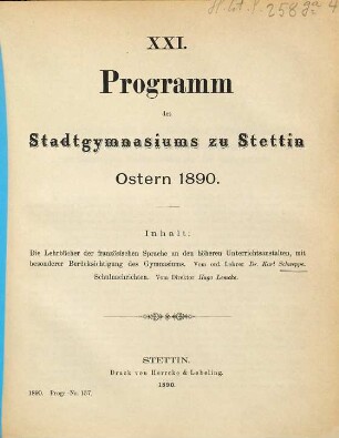 Programm : Ostern .... 1889/90