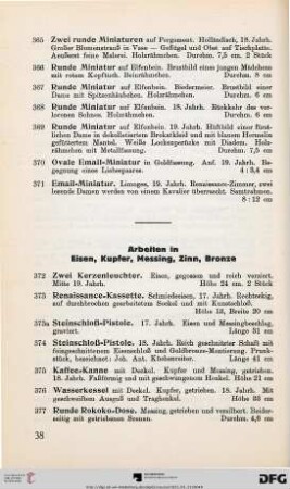 Arbeiten in Eisen, Kupfer, Messing, Zinn, Bronze (Nr. 372-459)
