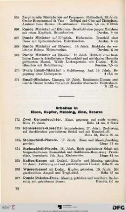Arbeiten in Eisen, Kupfer, Messing, Zinn, Bronze (Nr. 372-459)