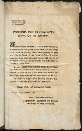 Hochwürdige, Hoch- und Wohlgebohrne, ...