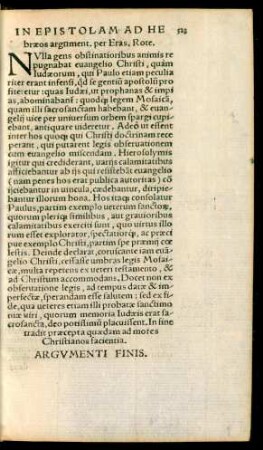 In Epistolam Ad Hebraeos argument. per Eras. Rote.