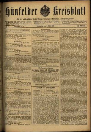Ausgabe vom Donnerstag, den 01. Mai 1919.