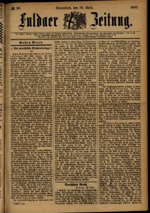 Ausgabe vom Samstag, den 30. April 1887.