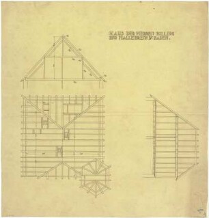 Billing, Hermann; Baden-Baden, Beuttenmüllerstr. 7 (früher 5); Haus Billing und Mallebrein - Dachwerk (Schnitte; Aufsicht)