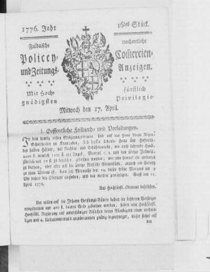 16tes Stück, Ausgabe vom 17. April 1776