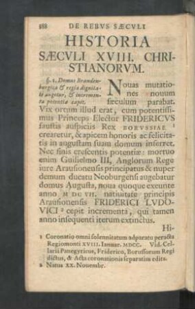 Historia Saeculi XVIII. Christianorum.