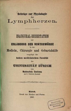 Beiträge zur Physiologie der Lymphherzen : Inaug. Diss.