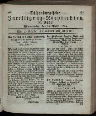 XI. Stück. Sonnabends: den 13. Merz, 1784.