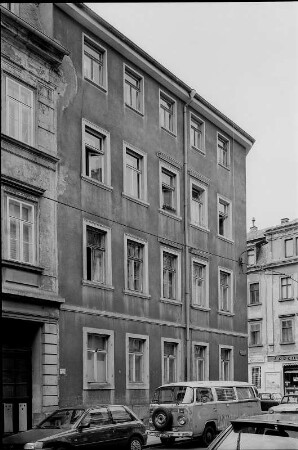 Dresden-Neustadt, Schönfelder Straße 18. Wohnhaus. Straßenansicht (von der Prießnitzstraße)