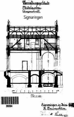 Sigmaringen: Empfangsgeb.Verwaltungsgebäude Mittelbau Längsschnitt (mit FU)