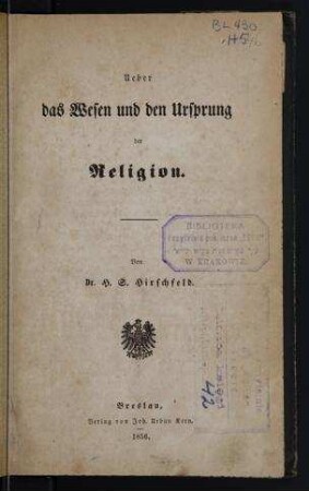 Untersuchungen über die Religion / H. S. Hirschfeld