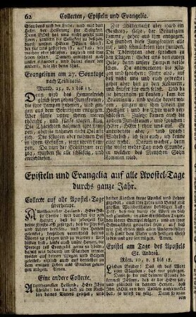 Episteln und Evangelia auf alle Apostel-Tage durchs ganze Jahr.