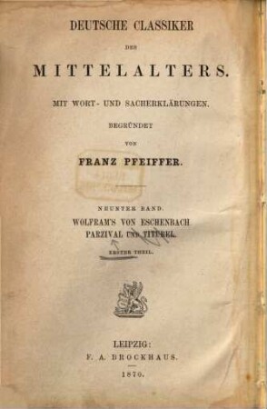 Wolfram's von Eschenbach Parzival und Titurel, 1