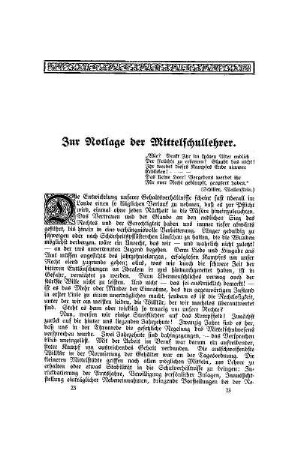 Zur Notlage der Mittelschullehrer