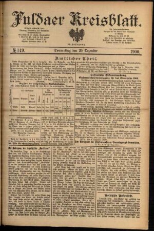 Erste Ausgabe vom Donnerstag, den 20. Dezember 1900.