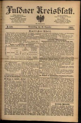 Erste Ausgabe vom Donnerstag, den 20. Dezember 1900.