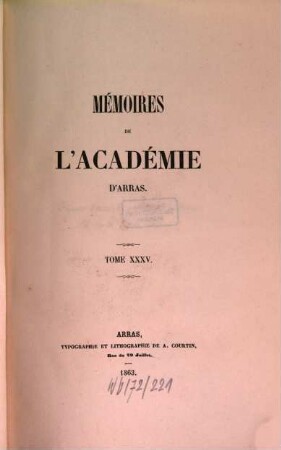 Mémoires de l'Académie d'Arras. 35. 1863
