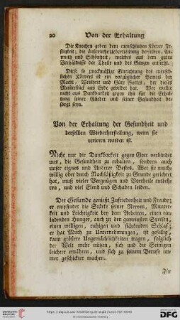 Von der Erhaltung der Gesundheit