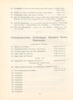Farbenholzschnitte. Zeichnungen. Illustrierte Werke. Kakemonos
