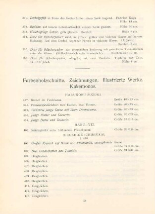 Farbenholzschnitte. Zeichnungen. Illustrierte Werke. Kakemonos