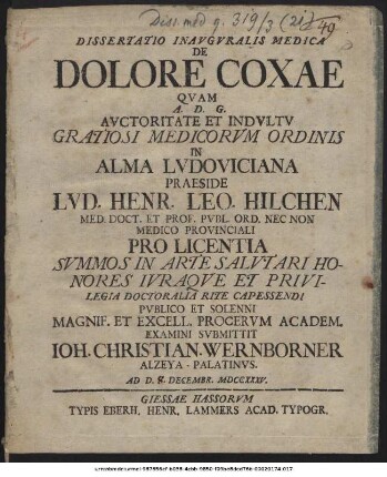 Dissertatio Inavgvralis Medica De Dolore Coxae