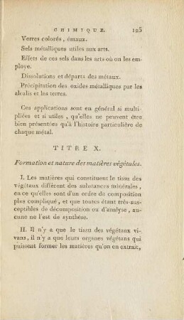 Titre X. Formation et nature des matières végetales