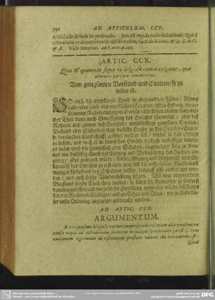 Artic. CCX. Quae & quomodo super re litigiosa cautio exigatur, quae alterutri partium committitur. Von gnugsamen Vorstand und Caution, so zu leisten ist