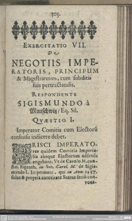 Exercitatio VII. De Negotiis Imperatoris, Principum & Magistratuum, cum subditis suis pertractandis