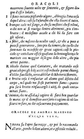 Oracoli Di Andrea Mattheo D' Acqva Viva.