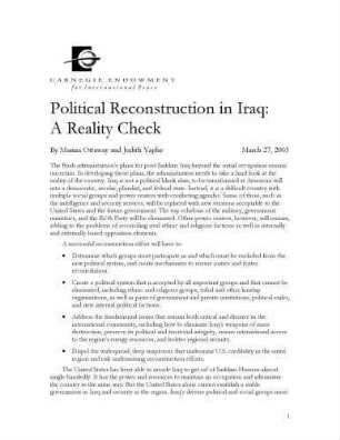 Political reconstruction in Iraq: a reality check