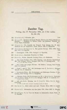 Zweiter Tag: Freitag, den 27. November 1931, ab 3 Uhr nachmittags (Nr. 234-474)
