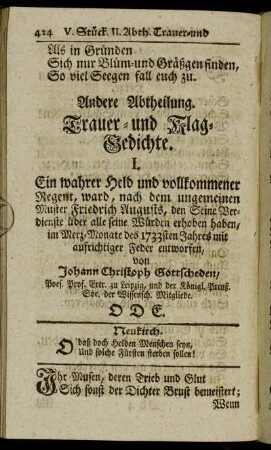 Andere Abtheilung. Trauer- und Klag-Gedichte.