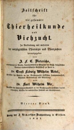 Zeitschrift für die gesammte Thierheilkunde und Viehzucht, 4. 1837