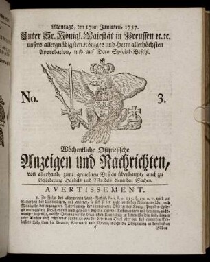 No. 3. Montags, den 17ten Januarii, 1757.