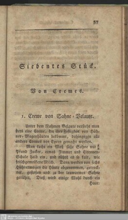 Siebentes Stück. Von Cremes