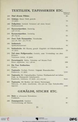 Textilien, Tapisserien etc. (Nr. 284-297)