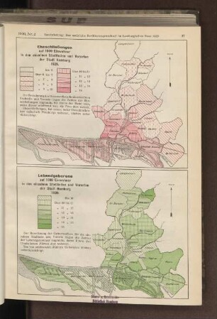Eheschließungen auf 1000 Einwohner in den einzelnen Stadtteilen und Vororten der Stadt Hamburg 1929.