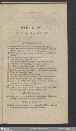 Erste Klasse. Erdige Foßilien