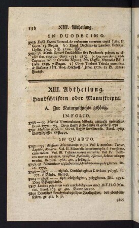 158-171, XIII. Abtheilung. Handschriften oder Manuscripte - XIV. Abtheilung. Anhang