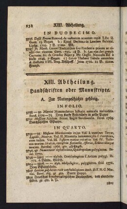 158-171, XIII. Abtheilung. Handschriften oder Manuscripte - XIV. Abtheilung. Anhang