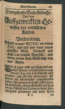 Dreyzehende Buß-Andacht. Von dem Auffgeweckten Gewissen des verlohrnen Kindes