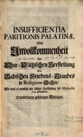 Insufficientia Paritionis Palatinae : Gravamina Religionis betreffend