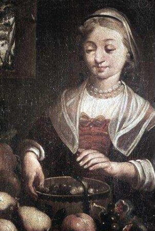 Frau an einer Obstschale (Ausschnitt)
