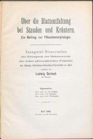 Über die Blattentfaltung bei Stauden und Kräutern : ein Beitrag zur Pflanzenmorphologie