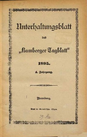Bamberger Tagblatt. Unterhaltungsblatt des "Bamberger Tagblatt". 1895 = Jg. 4