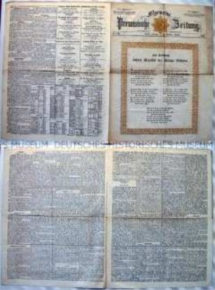 Allgemeine Preußische Zeitung. Nr. 190 vom 18. Oktober 1861 mit Huldigungsgedicht zur Krönung des preußischen Königs Wilhelm