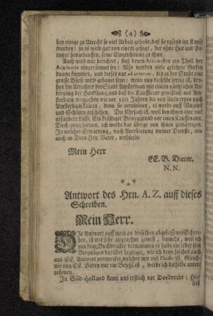 Antwort des Hrn. A. Z. auff dieses Schreiben.